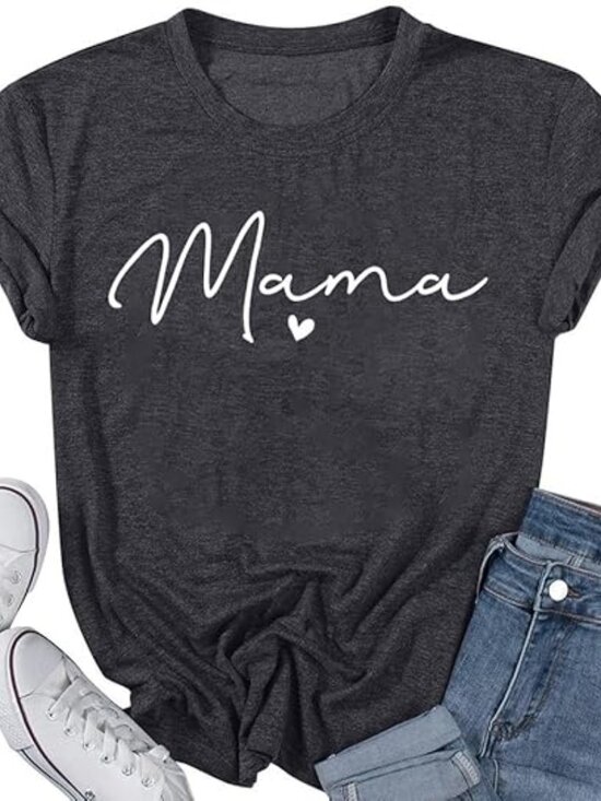 Tops - Mama Shirt for Women Mama Letter Print T-Shirt Funny Graphic Tees Casual
